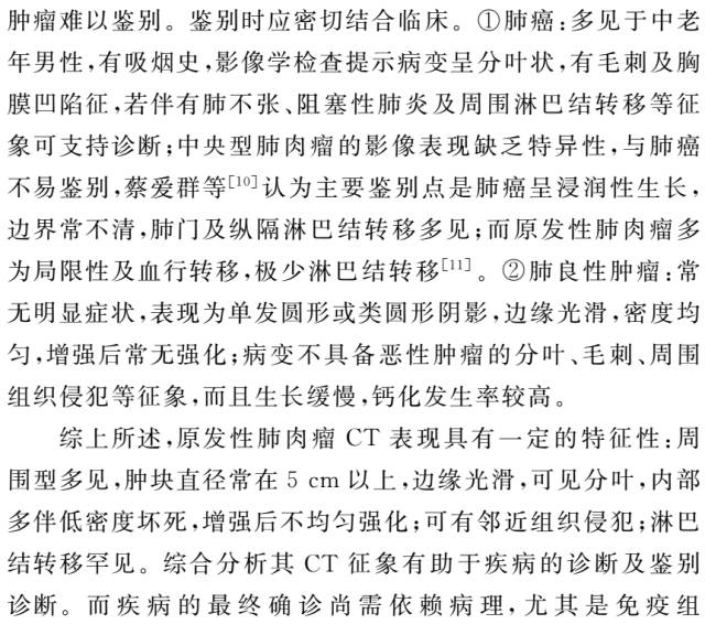 原发性肺肉瘤的CT诊断及鉴别诊断