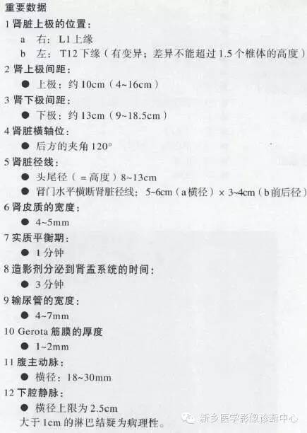 肾脏的一些重要影像数据